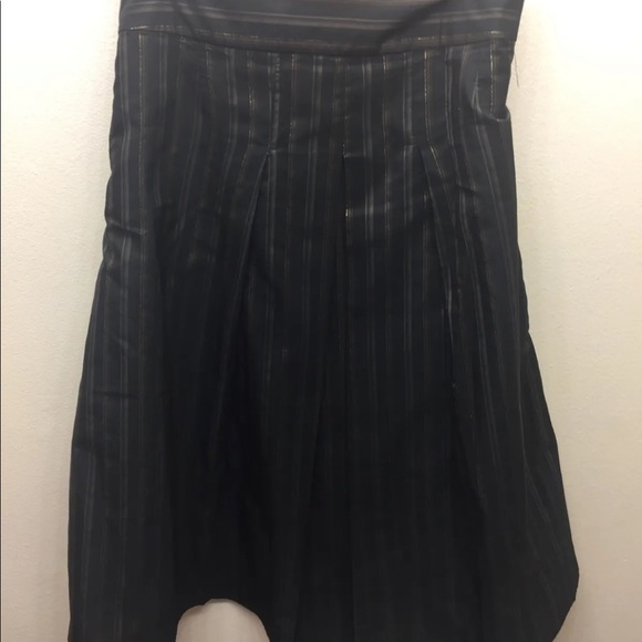 Zara Women Skirt  Black Brown Striped Pleated Large Bow Belt  Metallic L - Picture 12 of 12